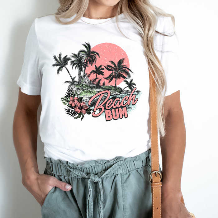 Beach Bum Graphic Tee, Summer Beach Vacation Shirt, Sunset Beach Tee