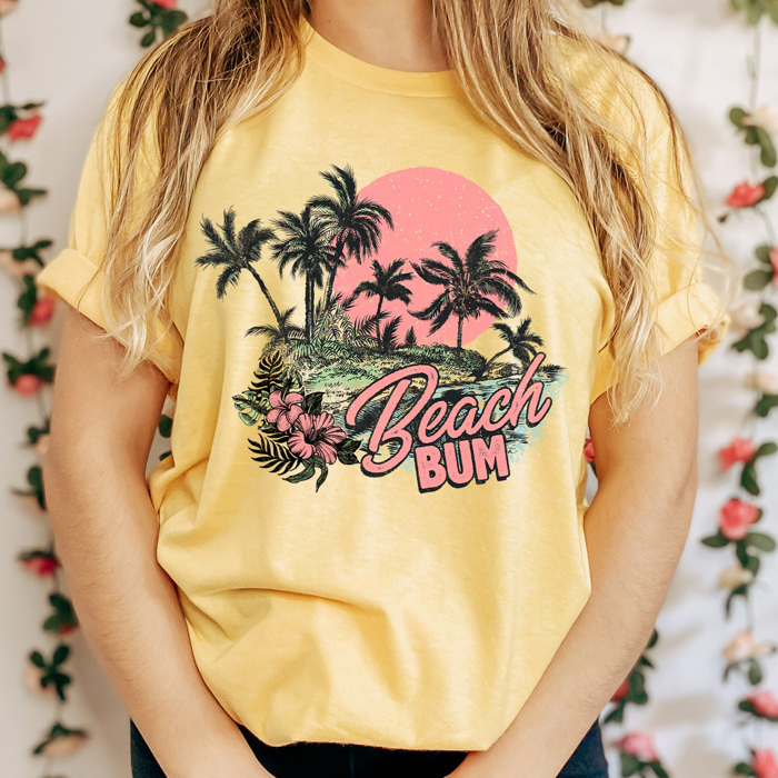 Beach Bum Graphic Tee, Summer Beach Vacation Shirt, Sunset Beach Tee