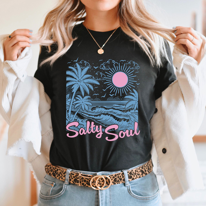 Salty Soul Summer Beach Graphic Tee, Summer Beach Vacation Shirt, Salty Beach Tee