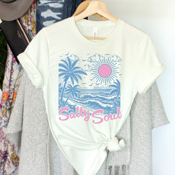 Salty Soul Summer Beach Graphic Tee, Summer Beach Vacation Shirt, Salty Beach Tee