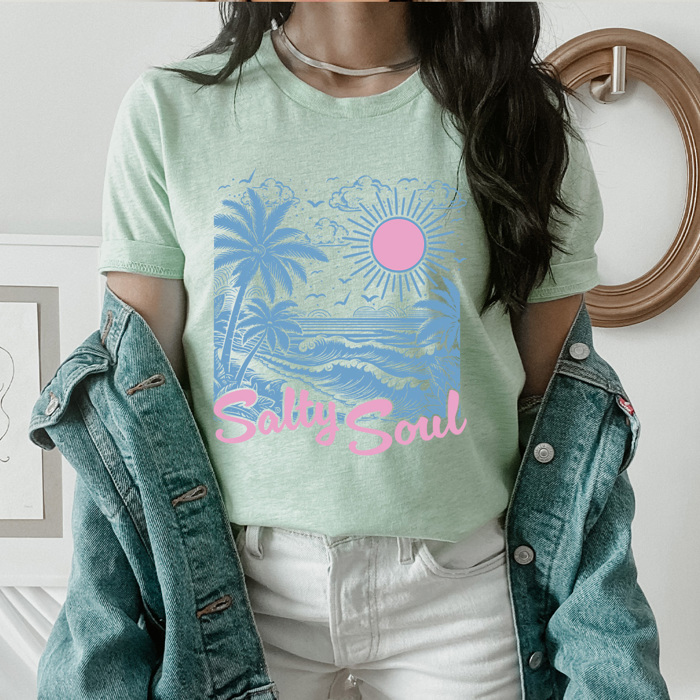 Salty Soul Summer Beach Graphic Tee, Summer Beach Vacation Shirt, Salty Beach Tee