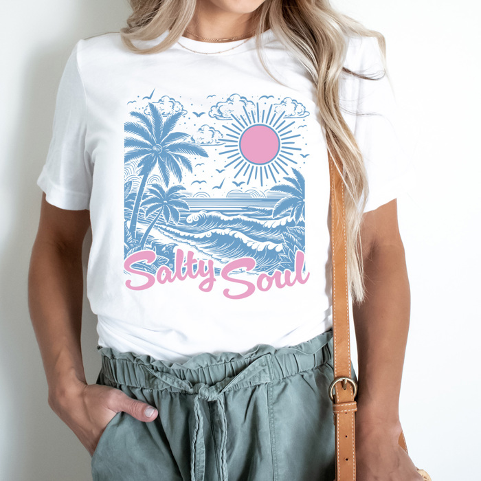 Salty Soul Summer Beach Graphic Tee, Summer Beach Vacation Shirt, Salty Beach Tee