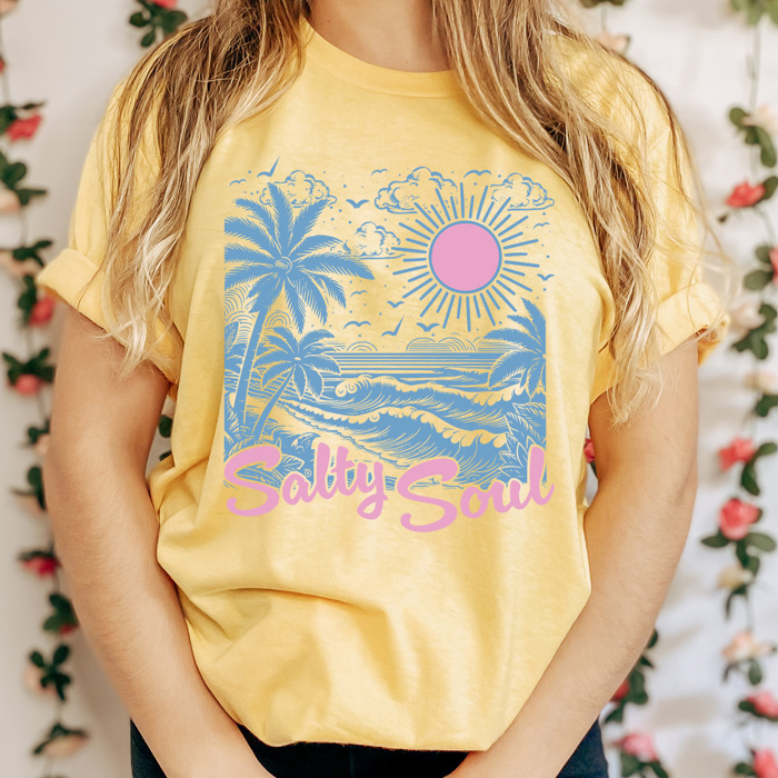 Salty Soul Summer Beach Graphic Tee, Summer Beach Vacation Shirt, Salty Beach Tee