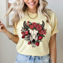  Western Strawberry Skull Comfort Colors Tee, Strawberry Graphic Tee, Cowgirl Shirt 