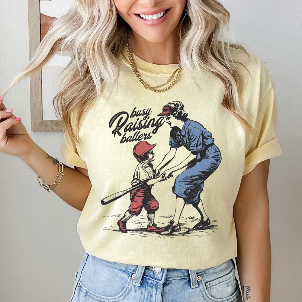 Busy Raising Ballers Comfort Colors Tee, Baseball Mom, Retro Baseball Shirt 