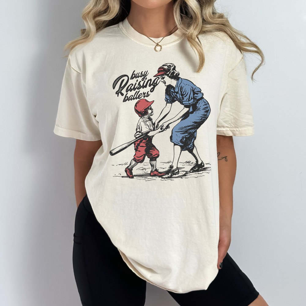 Busy Raising Ballers Comfort Colors Tee, Baseball Mom, Retro Baseball Shirt 