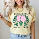 Large Butter Pickleball Social Club Comfort Colors Tee, Pink Checkered Pickleball Paddles