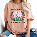 XXL Peachy Pickleball Social Club Comfort Colors Tee, Pink Checkered Pickleball Paddles