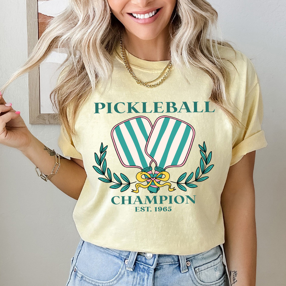 Pickleball Champion Comfort Colors Tee, Green Striped Pickleball Paddles