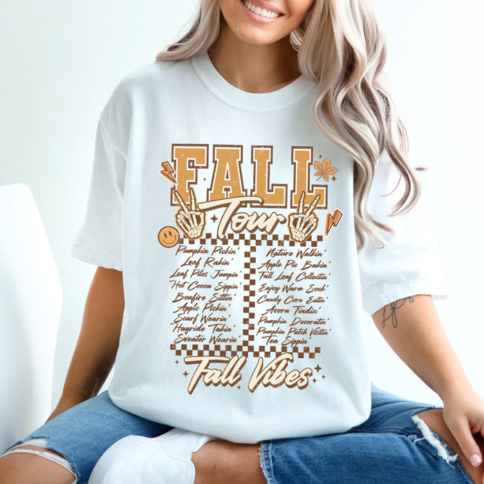 Fall Vibes Tour Comfort Colors Tee, Fall Activities Retro Band Tee, Autumn Vibes Printed Tee 