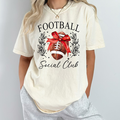 Football Social Club Comfort Colors Tee, Football Season Printed Tee, Coquette Football Shirt