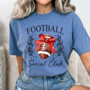 XXL Blue Jean Football Social Club Comfort Colors Tee, Football Season Printed Tee, Coquette Football Shirt