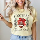 Large Butter Football Social Club Comfort Colors Tee, Football Season Printed Tee, Coquette Football Shirt