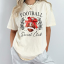 XXL Ivory Football Social Club Comfort Colors Tee, Football Season Printed Tee, Coquette Football Shirt