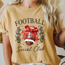 Medium Mustard Football Social Club Comfort Colors Tee, Football Season Printed Tee, Coquette Football Shirt