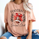 XXL Peachy Football Social Club Comfort Colors Tee, Football Season Printed Tee, Coquette Football Shirt