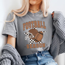 XXL Gray Football Season Comfort Colors Tee, Checkered Star Football Printed Tee, Game Day Shirt