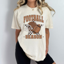 XL Ivory Football Season Comfort Colors Tee, Checkered Star Football Printed Tee, Game Day Shirt