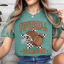 XXL Light Green Football Season Comfort Colors Tee, Checkered Star Football Printed Tee, Game Day Shirt