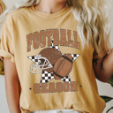 XXL Mustard Football Season Comfort Colors Tee, Checkered Star Football Printed Tee, Game Day Shirt