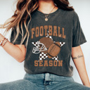 XL Pepper Football Season Comfort Colors Tee, Checkered Star Football Printed Tee, Game Day Shirt