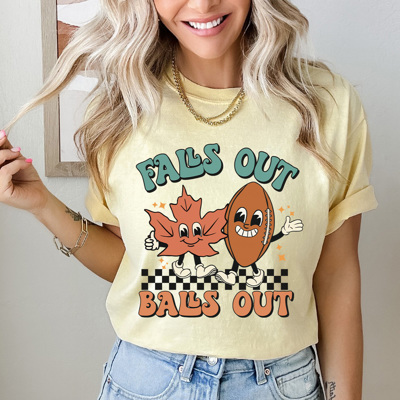 Falls Out Balls Out Football Comfort Colors Tee, Fall Football Season Print Tee, Thanksgiving Football Game Shirt