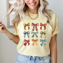 XXL Butter Autumn Bow Grid Comfort Colors Tee, Fall Colored Coquette Bows Prnted Tee