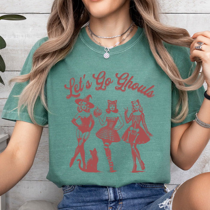 Let's Go Ghouls Comfort Colors Tee, Halloween Girls Printed Tee, Spooky Glam Shirt 