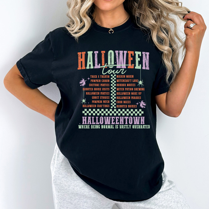 Halloween Tour Comfort Colors Tee, Halloween Night Activities Printed Tee, Halloween Town Shirt 