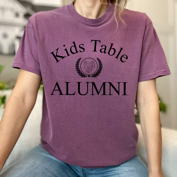 Kids Table Alumni Comfort Colors Tee, Thanksgiving Funny Printed Tee, Adult Thanksgiving Dinner Table Shirt 