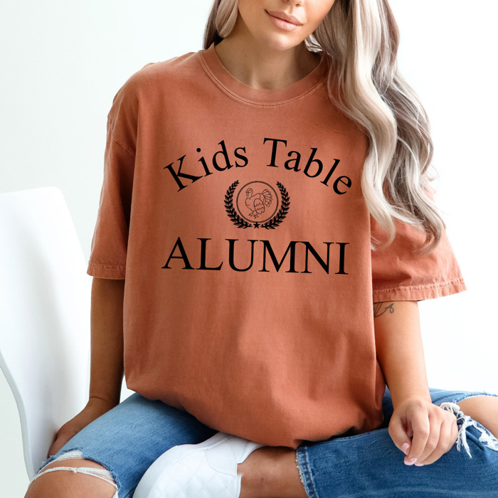 Kids Table Alumni Comfort Colors Tee, Thanksgiving Funny Printed Tee, Adult Thanksgiving Dinner Table Shirt 