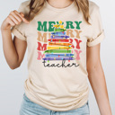  Merry Teacher Crayon Christmas Tree Graphic Tee, Christmas Teacher Shirt