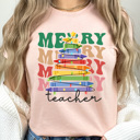  Merry Teacher Crayon Christmas Tree Graphic Tee, Christmas Teacher Shirt