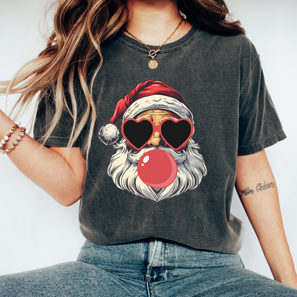 Santa Blowing Bubble Comfort Colors Tee, Christmas Santa Shirt