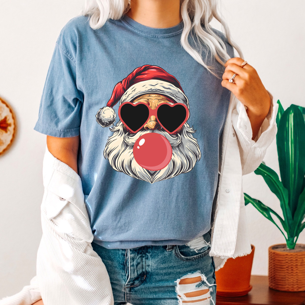 Santa Blowing Bubble Comfort Colors Tee, Christmas Santa Shirt