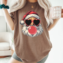 Small Espresso Santa Blowing Bubble Comfort Colors Tee, Christmas Santa Shirt