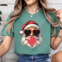 Large Light Green Santa Blowing Bubble Comfort Colors Tee, Christmas Santa Shirt