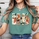 Medium Light Green Vintage Christmas Characters Comfort Colors Tee, Holiday Shirt 