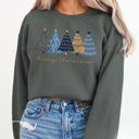  Merry Christmas Blue And Gold Trees Fleece Sweatshirt, Winter Pullover