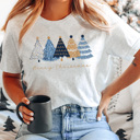 XL Ash Gray Merry Christmas Blue And Gold Trees Graphic Tee, Winnter Shirt 