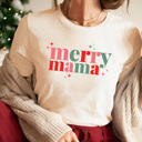 Large Cream Merry Mama Holiday Graphic Tee, Christmas Mama Shirt