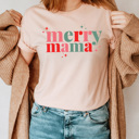 XXL Peach Merry Mama Holiday Graphic Tee, Christmas Mama Shirt