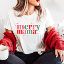 XXL White Merry Mama Holiday Graphic Tee, Christmas Mama Shirt