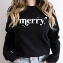 Small Black Merry Holiday Fleece Sweatshirt, Merry Christmas Pullover 