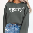 Small Charcoal Merry Holiday Fleece Sweatshirt, Merry Christmas Pullover 