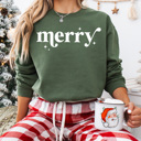 Large Military Green Merry Holiday Fleece Sweatshirt, Merry Christmas Pullover 