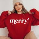 Small Red Merry Holiday Fleece Sweatshirt, Merry Christmas Pullover 