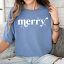 Large Blue Jean Merry Comfort Colors Holiday Tee, Merry Christmas Shirt