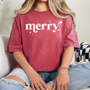 Large Crimson Merry Comfort Colors Holiday Tee, Merry Christmas Shirt