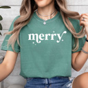 XXL Light Green Merry Comfort Colors Holiday Tee, Merry Christmas Shirt